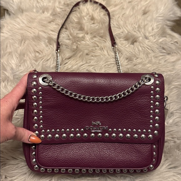 Coach Purple Leather Crossbody Bag with Studs - Picture 7 of 7